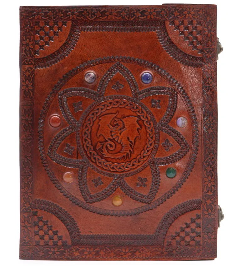 Obrovský zápisník Dračí Mandala s čakrovými kameny – 100 stran | 25 × 34 cm