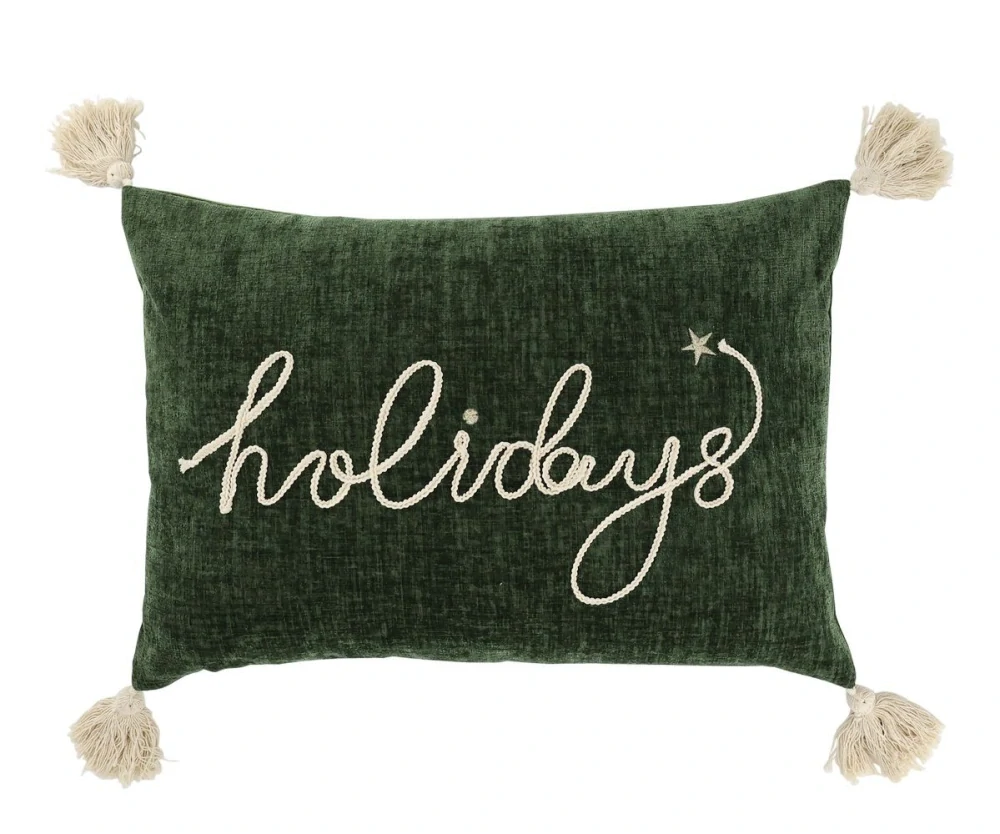 Zelený sametový povlak na polštář se střapci Aix Holidays - 50*35 cm