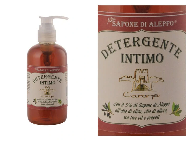Jemný intimní mycí gel s 5 % obsahem tradičního Aleppského mýdla a olejem z čajovníku (Tea Tree Oil)