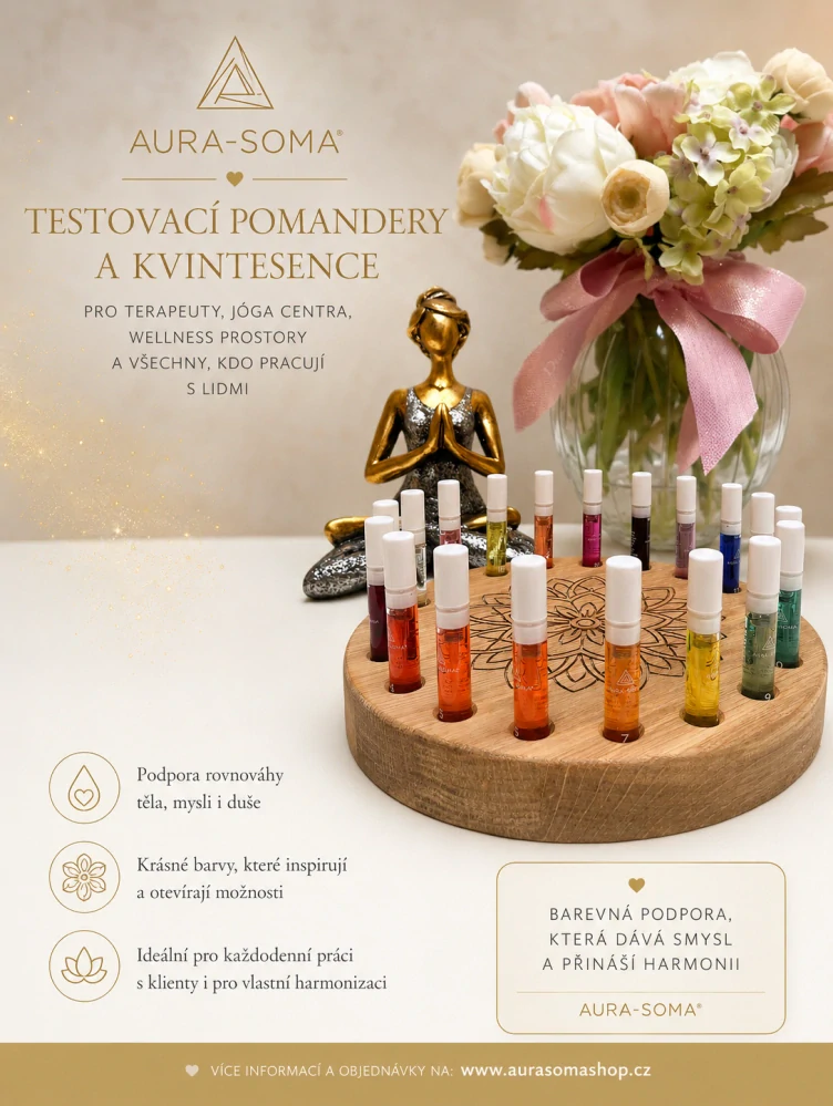 Autorský dřevěný stojan na kvintesence a pomandery Aura-Soma POMANDERY 2,5 ML