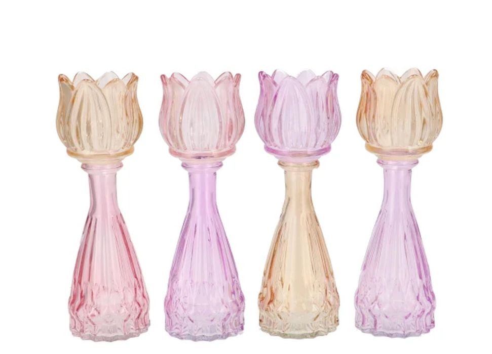 4ks pastelový mix skleněný svícen/ váza tulipán Love Tulip - Ø 7*18 cm