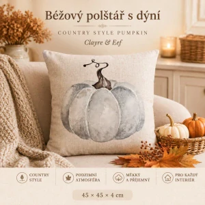 Béžový dekorativní polštář s dýní Country Style Pumpkin - 45*45*4 cm