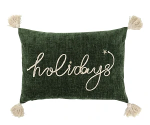 Zelený sametový povlak na polštář se střapci Aix Holidays - 50*35 cm