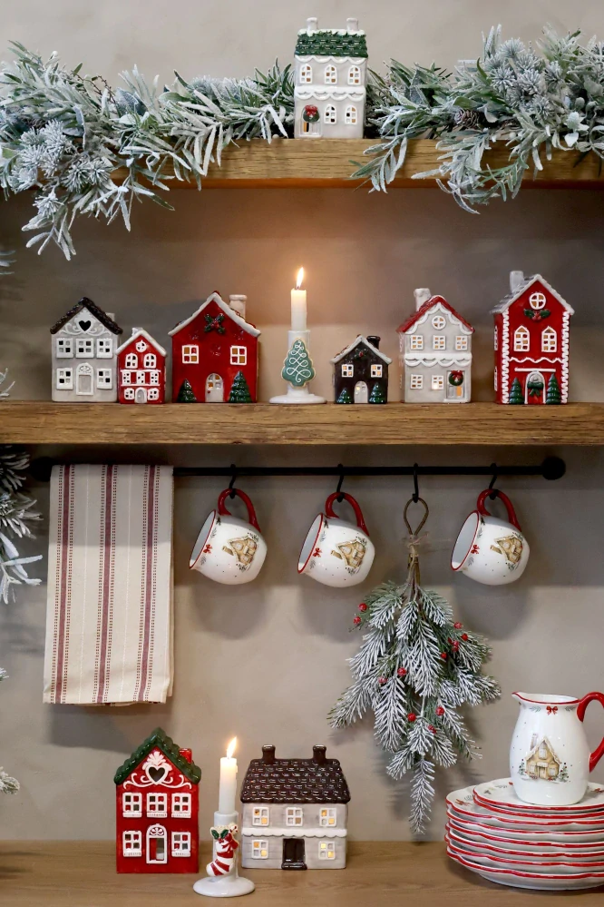 Šedý keramický domek na čajovou svíčku Chamonix – 10*6,5*17 cm